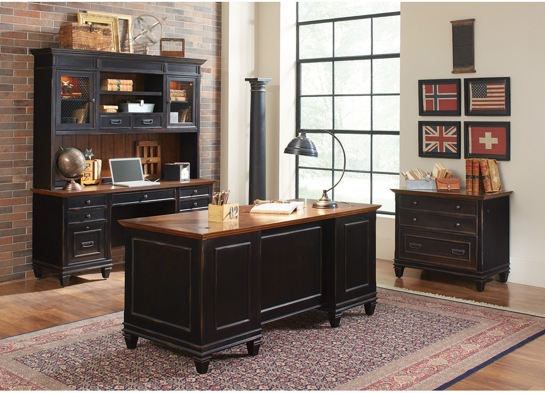 Antique executive desk credenza with hutch and file cabinet black set