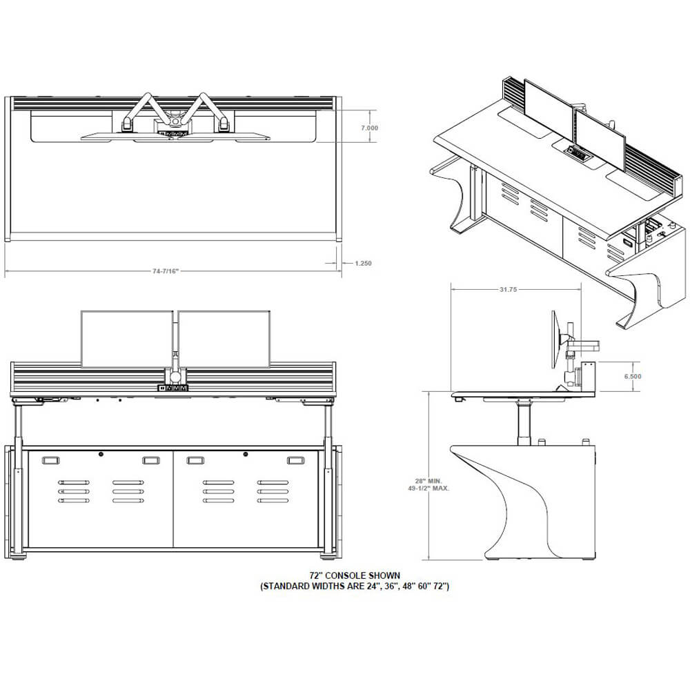 Control console furniture height adjustable dims