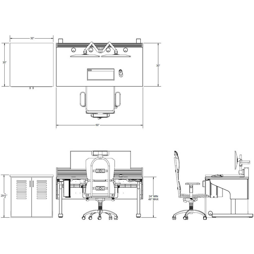 Control console lite height adjustable single dims 02