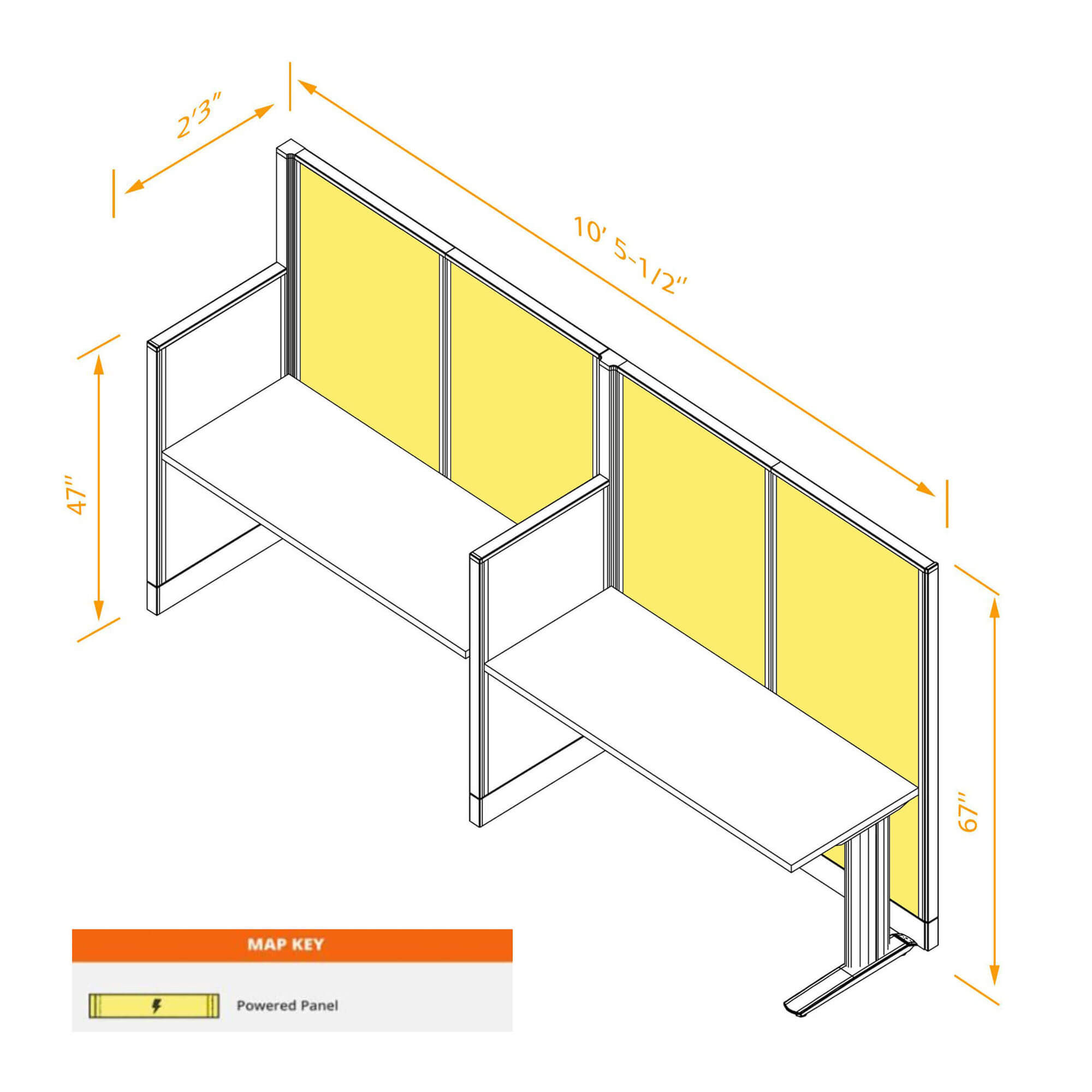 Straight workstation 2pack inline powered dimension Straight workstation 2pack inline powered dimension