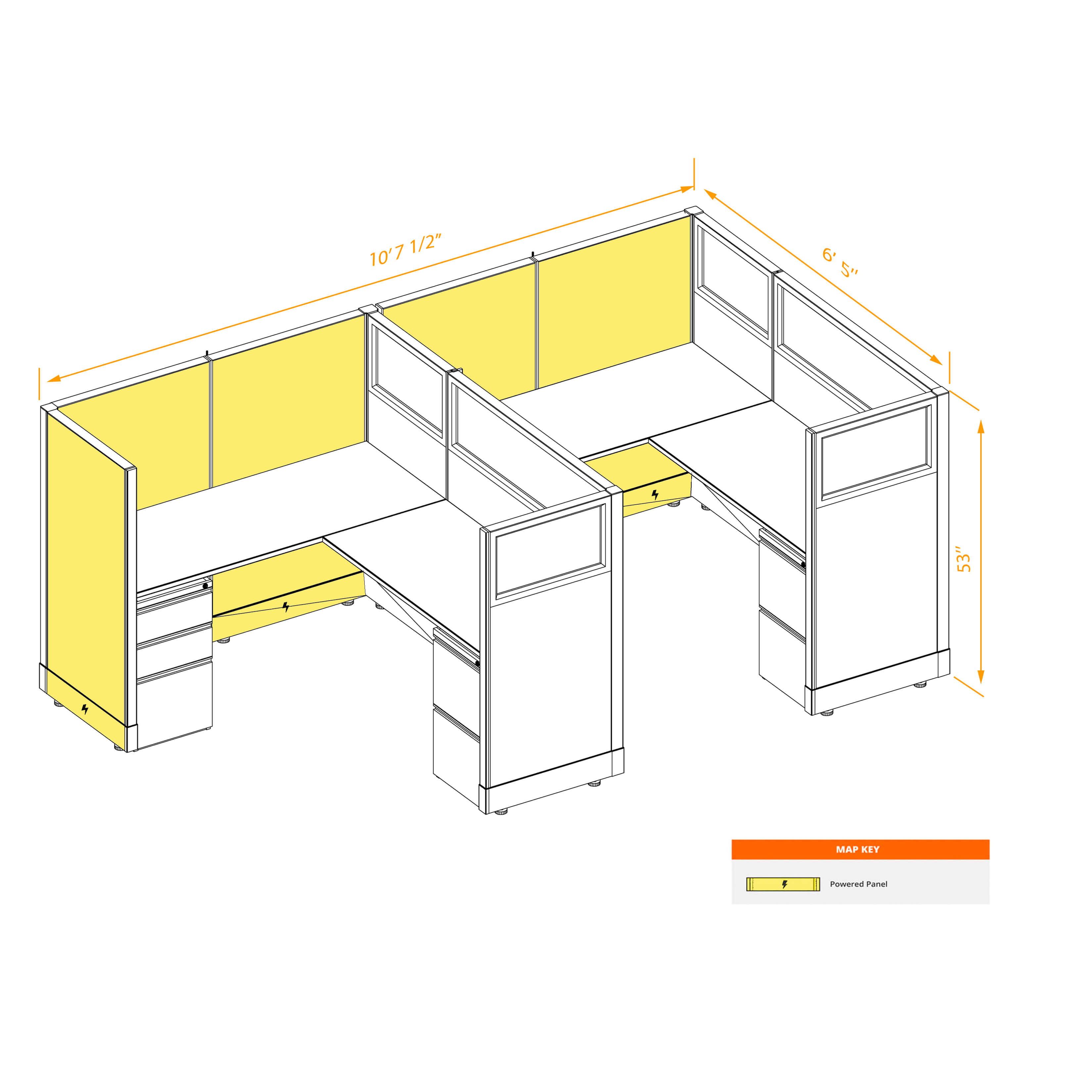 Modular furniture 53h with partial glass panels powered CUB 2I 53 P 56 PGL ESP WH PSO2