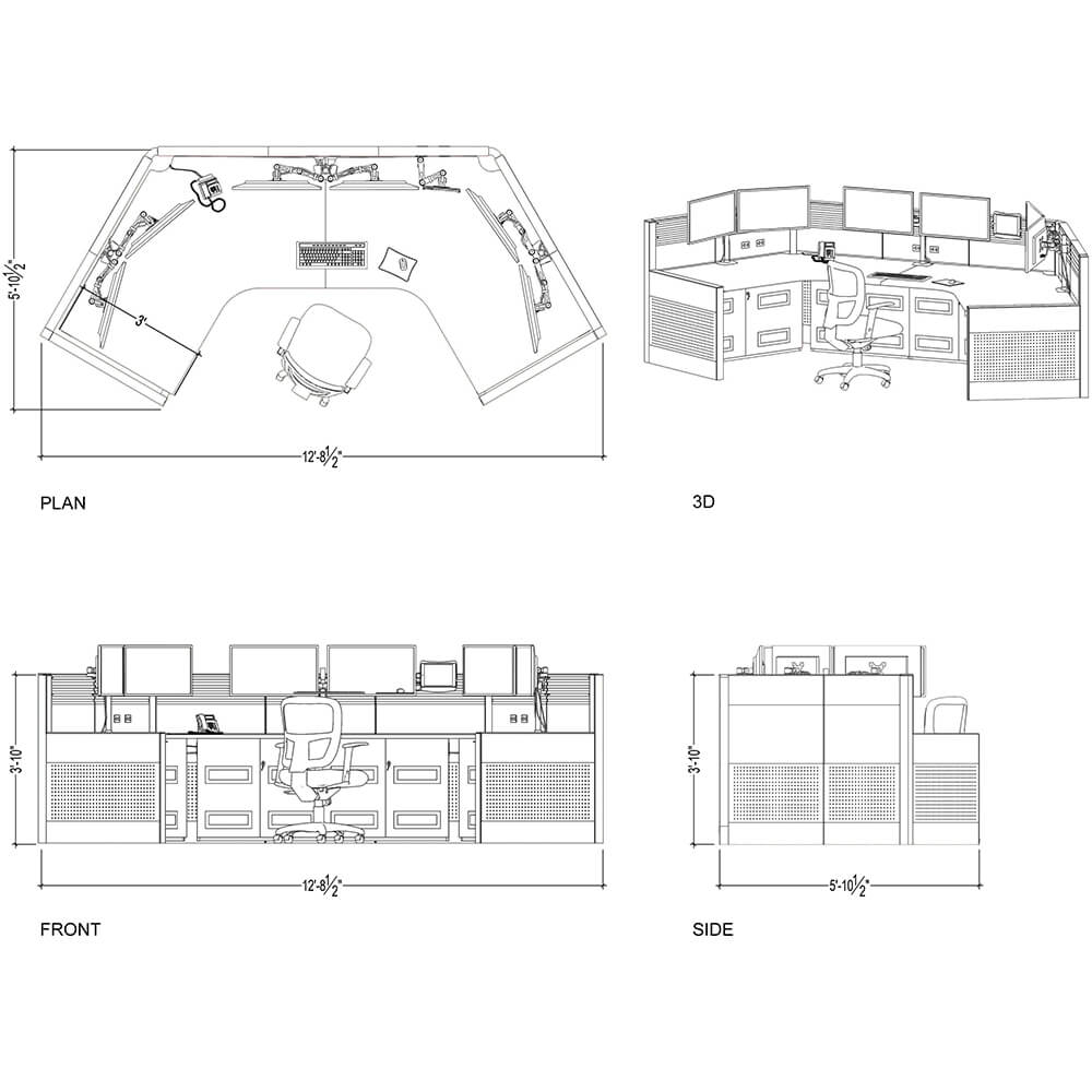 O2 120 excel control room console static dimensions