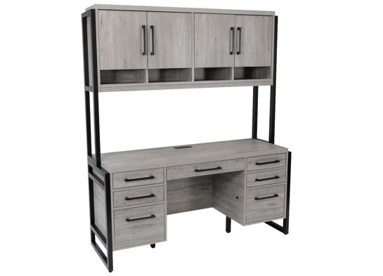 Straight office desk straight desk with hutch modern credenza and hutch cement angle view 1
