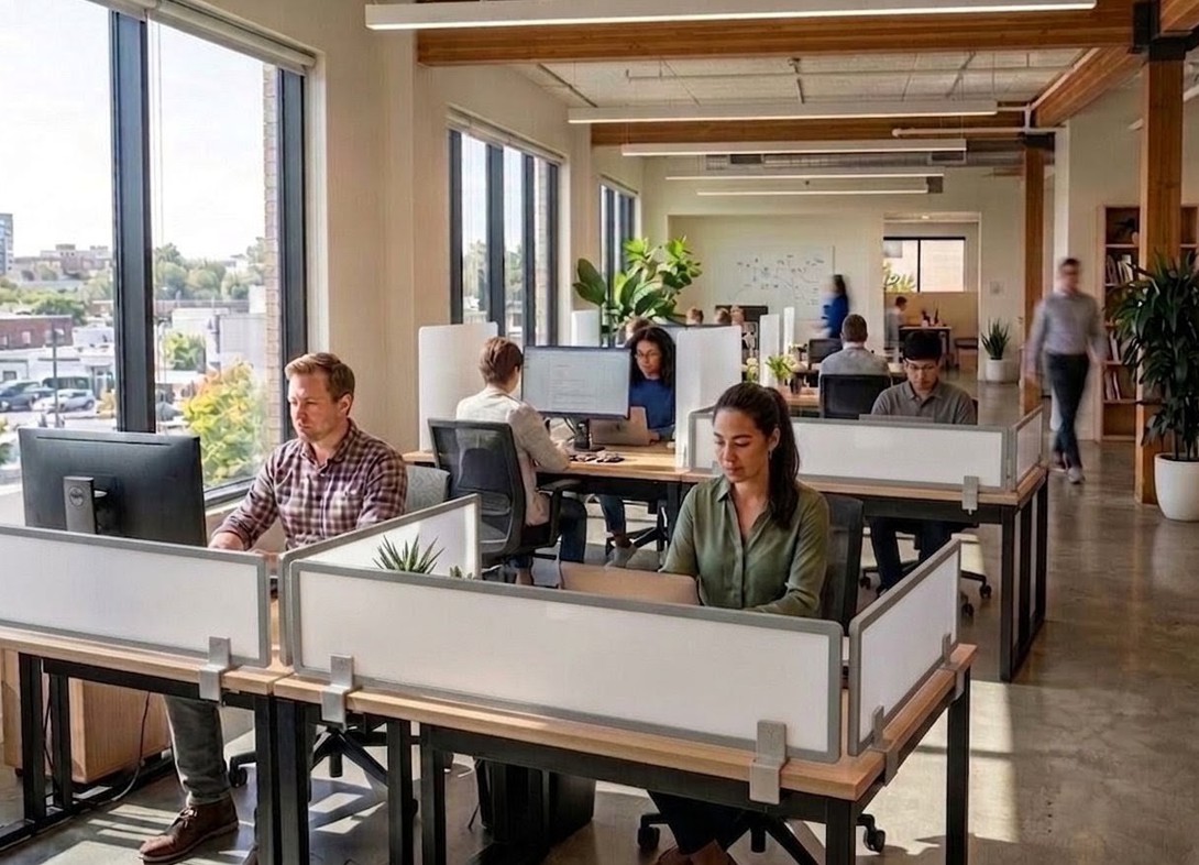 White poly office desk mounted screen PW18H